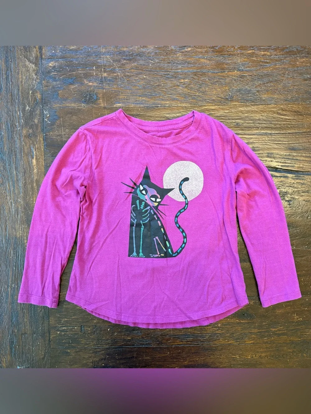Gap Kids Halloween Long Sleeve Tshirt Black Cat Glow in the Dark S(6-7) Organic